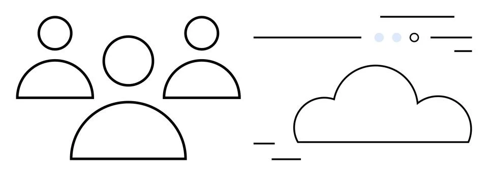 Three user figures next to cloud icon with sweeping digital lines. Ideal for  Stock Illustration