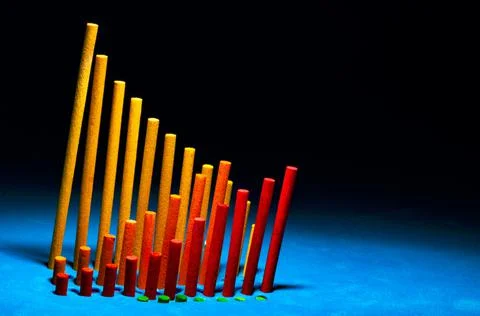 Three values sample bar graph in the dark blue background Stock Photos