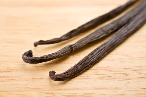 Three vanilla beans close up Stock Photos
