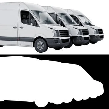 Three Vans in a row on a white background 3D rendering Illustrazione stock