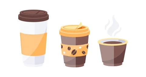 Three variations of disposable coffee cups showing different stages of use Stock-Illustration