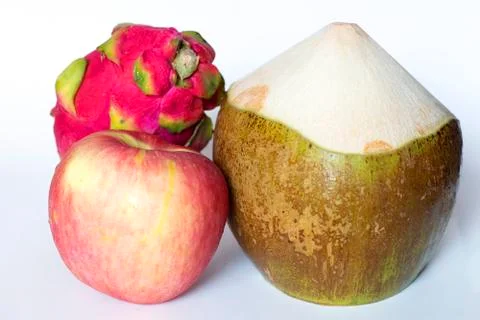 Three varieties of fruit on a white background Stock Photos