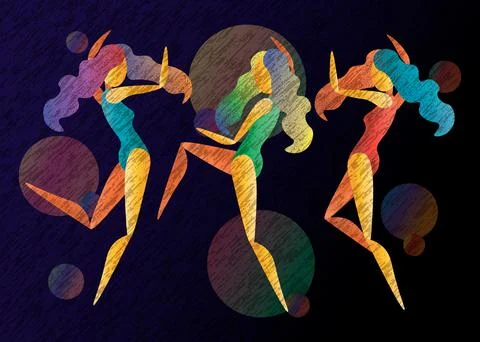 Three vector abstract bright color dancing girls Stock Illustration