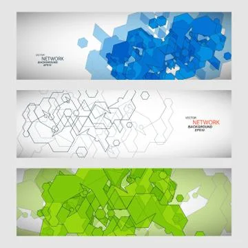 Three vector banner with abstract colored shapes Stock Illustration