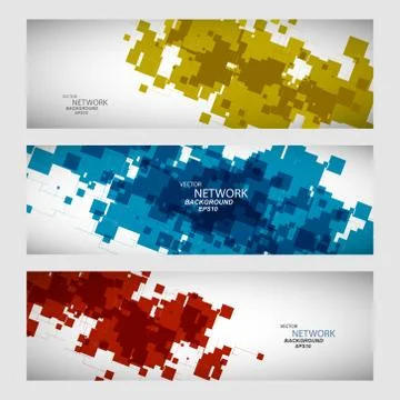 Three vector banner with abstract colored shapes Stock Illustration