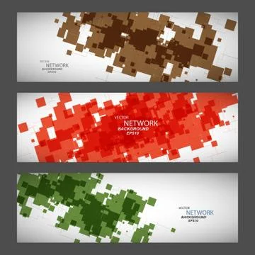 Three vector banner with abstract colored shapes Stock Illustration