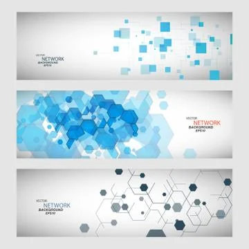 Three vector banner with abstract colored shapes Stock Illustration