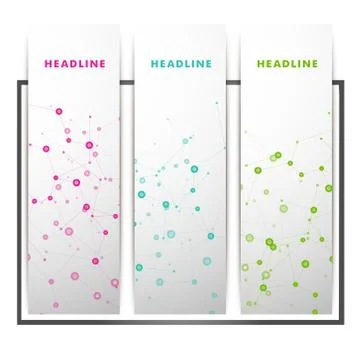 Three vector banner with a molecular structure Stock Illustration