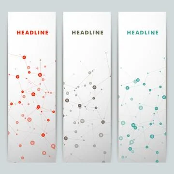 Three vector banner with a molecular structure Stock Illustration