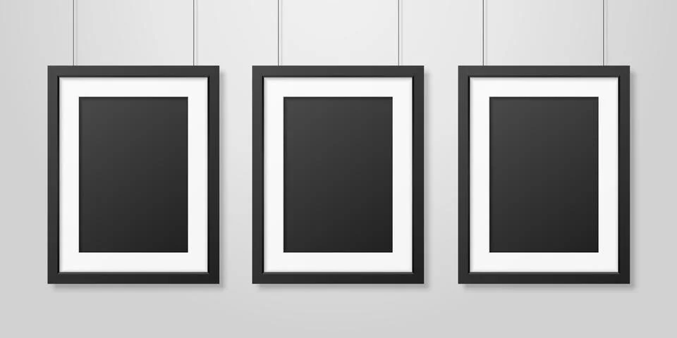 Three Vector Realistic Modern Interior Black Blank Vertical A4 Wooden Poster Stock Illustration