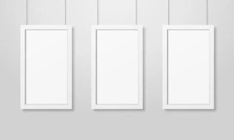 Three Vector Realistic Modern Interior White Blank Wooden Poster Picture Frame Stock-Illustration