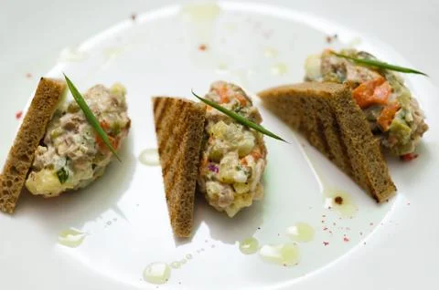 Three vegetable snacks on plate Stock Photos