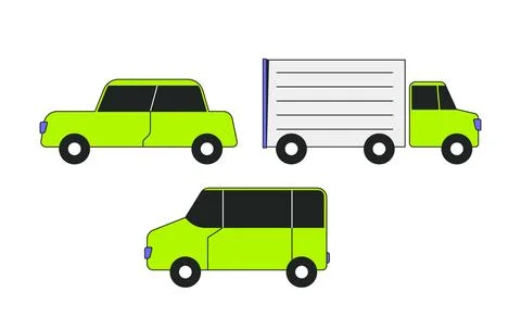 Three vehicles side view 2D cartoon objects set Stockillustratie