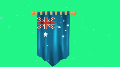 Three vertical australia flags hanging against a vibrant green background with Stock-Footage 346121751