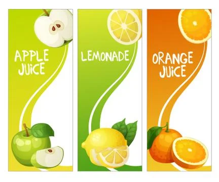 Three vertical banners with apple orange fruits Stock Illustration
