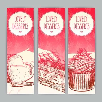 Three vertical banners with desserts Stock Illustration