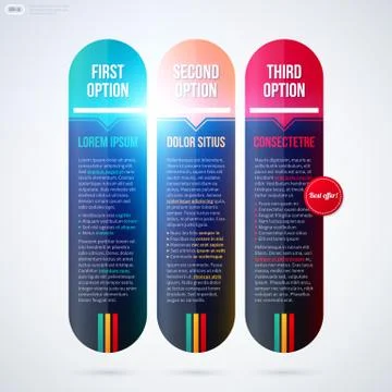 Three vertical banners with glowing lights on white background. EPS10 Stock Illustration