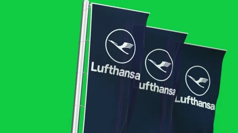 Three vertical banners with the Lufthansa logo fluttering in the wind 스톡 동영상 244931736