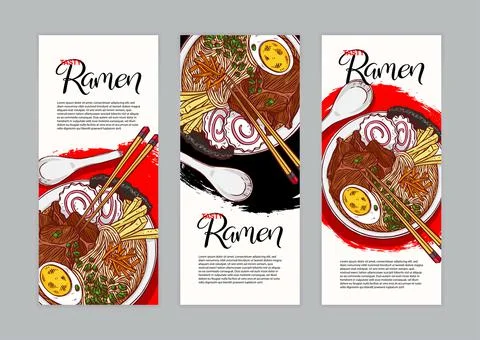 Three vertical banners with ramen Illustration