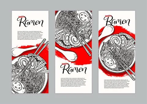 Three vertical banners with ramen Ilustración de archivo