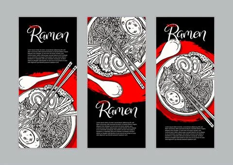Three vertical banners with ramen Ilustración de archivo