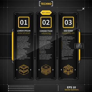 Three vertical banners in techno style. Stock Illustration
