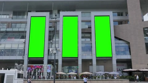 Three Vertical Billboard with a Green Screen for Advertising on the Modern Mall Stock Footage 135778885