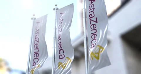 Three vertical flags with AstraZeneca Logo Stock Footage 149358032