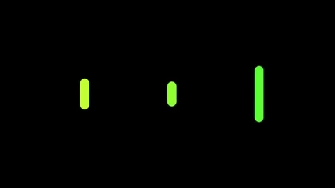 Three vertical glowing neon green lines arranged in an ascending length order Video stock 335117388