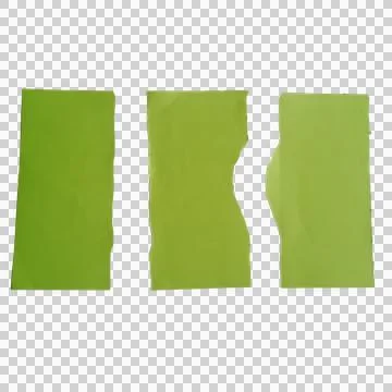 Three vertical green paper strips with torn edges arranged in a row Фото