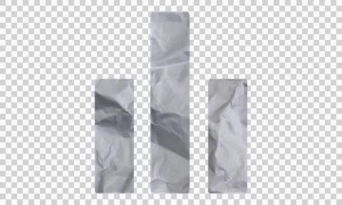 Three vertical strips of crumpled grey paper isolated on a white background Stock Photos