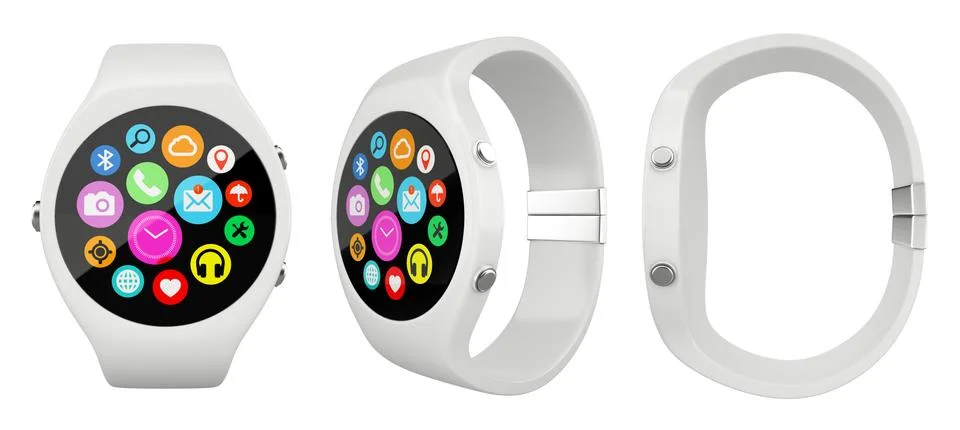 Three view White round smart watch on white background Stock Illustration