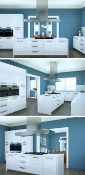 Three views of modern blue interior loft design Stock Illustration