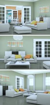 Three views of modern interior loft design with sofas Stock-Illustration
