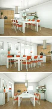 Three views of modern interior loft design Stock Illustration