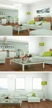 Three views of modern interior loft design Stock Illustration