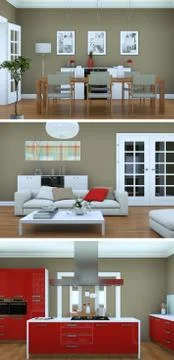 Three views of modern interior loft design Stock Illustration