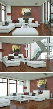 Three views of modern interior loft design Stock Illustration