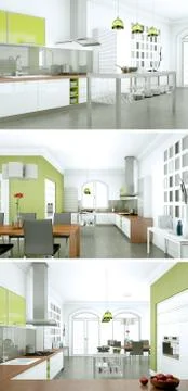 Three views of modern interior loft design Stock Illustration