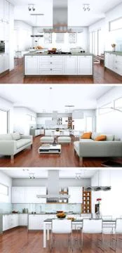 Three views of modern interior loft design Stock Illustration