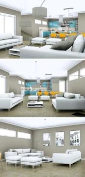Three views of modern interior loft design Stock Illustration