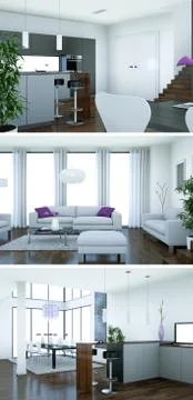 Three views of modern interior loft design with sofas Stock-Illustration