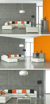 Three views of modern interior loft design Stock Illustration