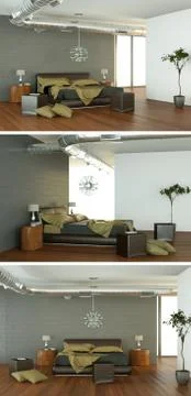 Three views of modern interior loft design Illustrazione stock