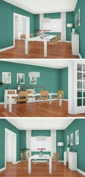 Three views of modern interior loft design Stock Illustration