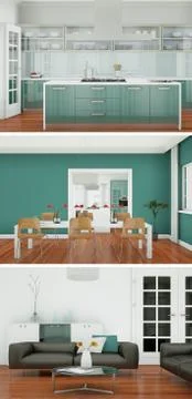 Three views of modern interior loft design Stock Illustration