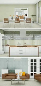 Three views of modern interior loft design Stock Illustration