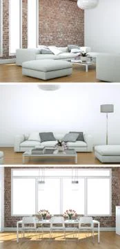 Three views of modern interior loft design Stock Illustration