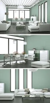 Three views of modern interior loft design Stock Illustration