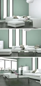 Three views of modern interior loft design Stock Illustration